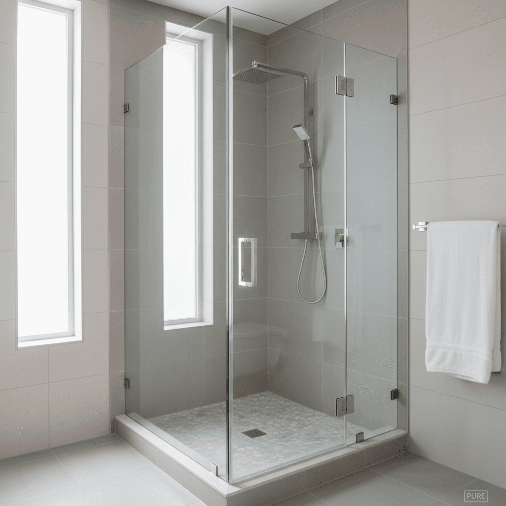 Custom frameless shower glass enclosure installed in modern bathroom